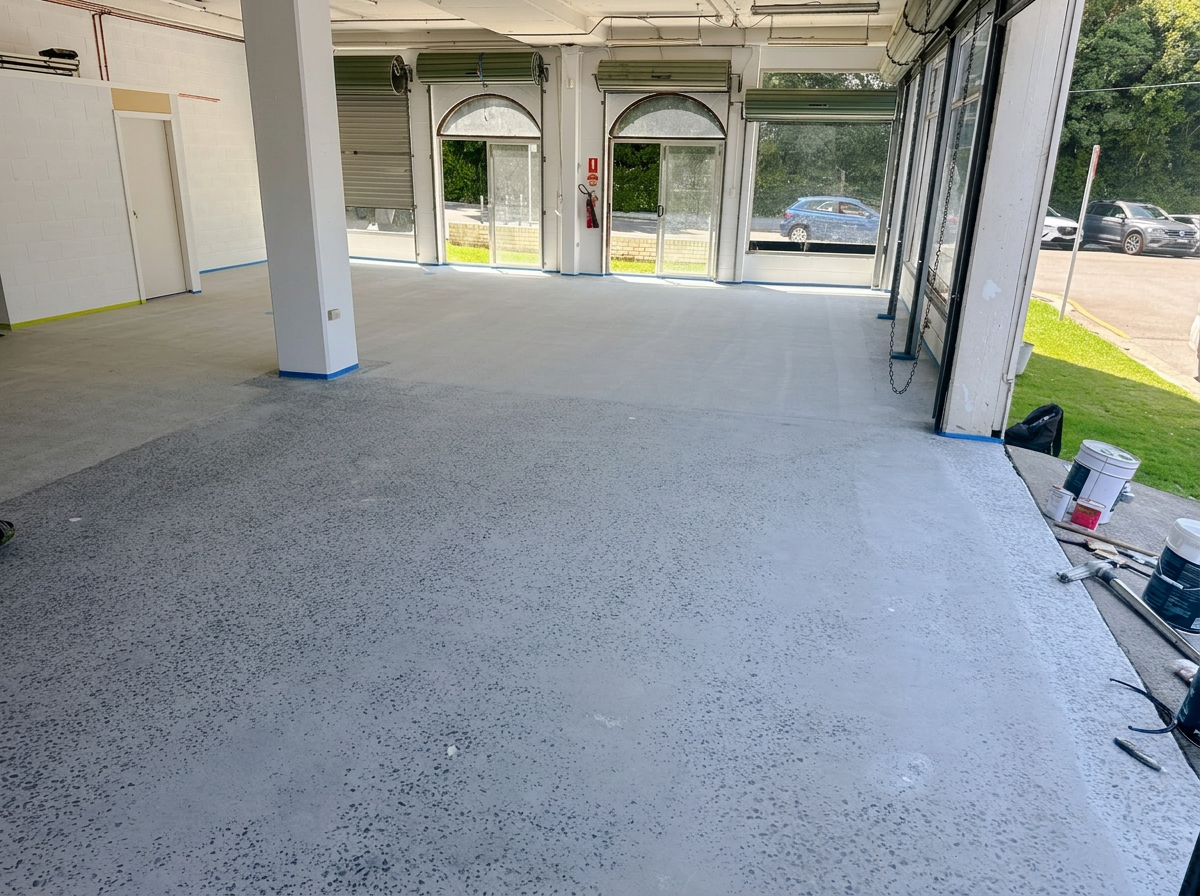 Epoxy removal — old car showroom